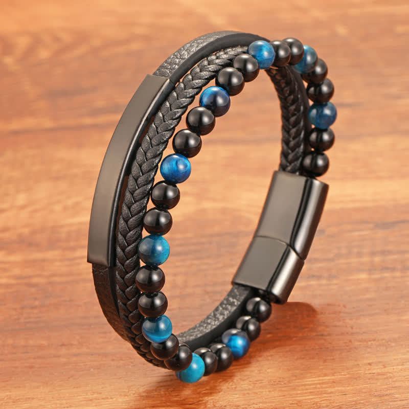 Buddha Stones Bracelet multicouche en cuir tressé œil de tigre résistant - image 0
