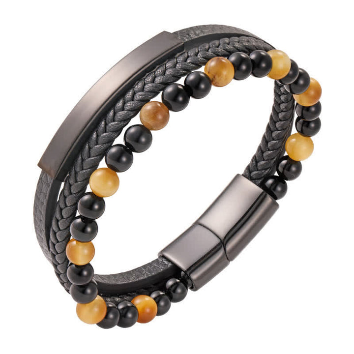 Buddha Stones Bracelet multicouche en cuir tressé œil de tigre résistant - Doré - image 19