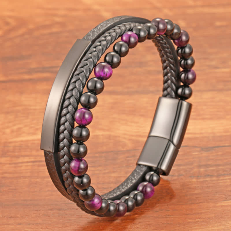 Buddha Stones Bracelet multicouche en cuir tressé œil de tigre résistant - image 16