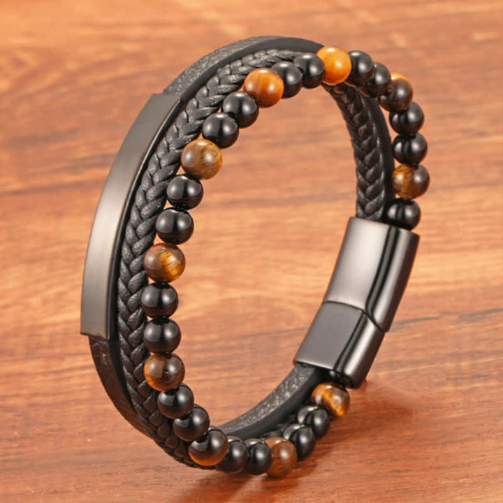 Buddha Stones Bracelet multicouche en cuir tressé œil de tigre résistant - image 9