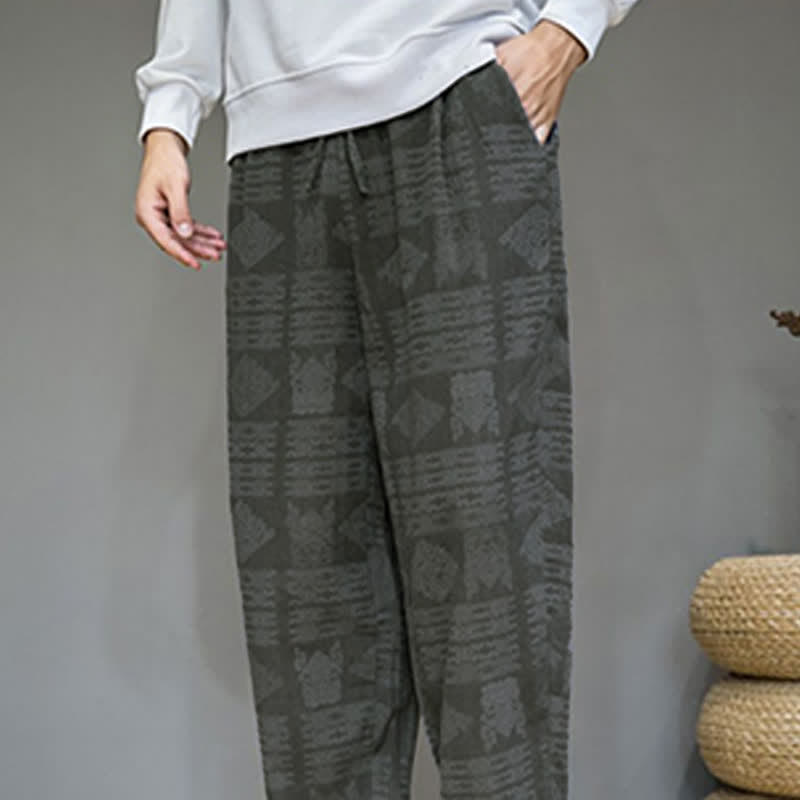 Buddha Stones Pantalon long homme style vintage géométrique décontracté printemps-été, coupe droite, avec poches - image 7