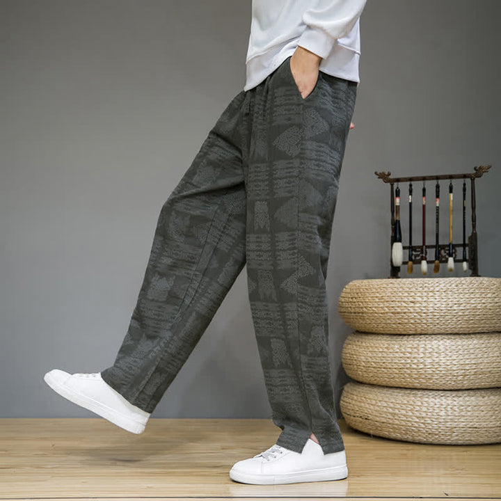 Buddha Stones Pantalon long homme style vintage géométrique décontracté printemps-été, coupe droite, avec poches - image 5