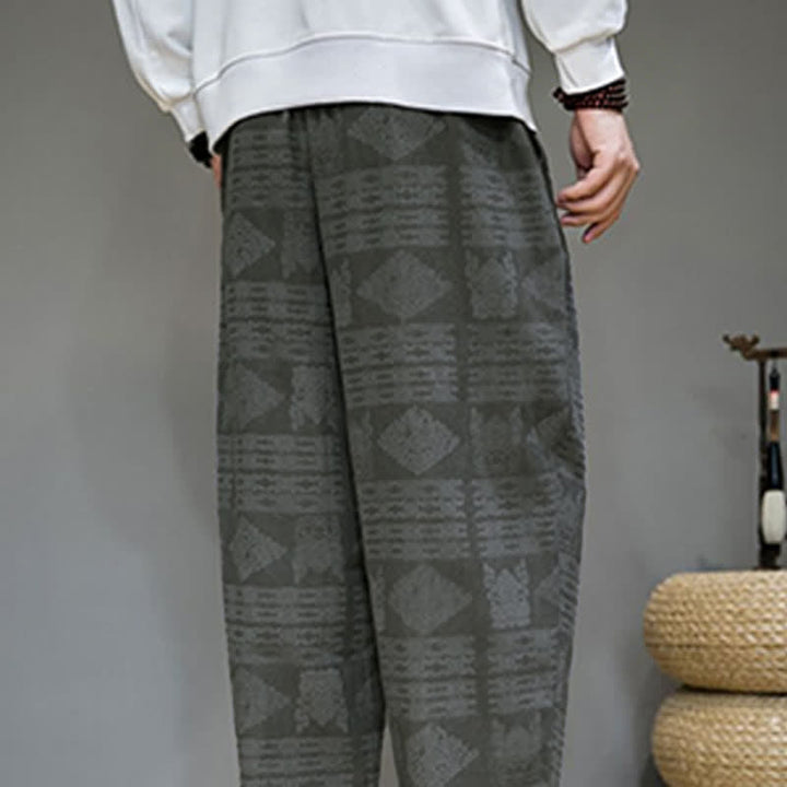 Buddha Stones Pantalon long homme style vintage géométrique décontracté printemps-été, coupe droite, avec poches - image 8
