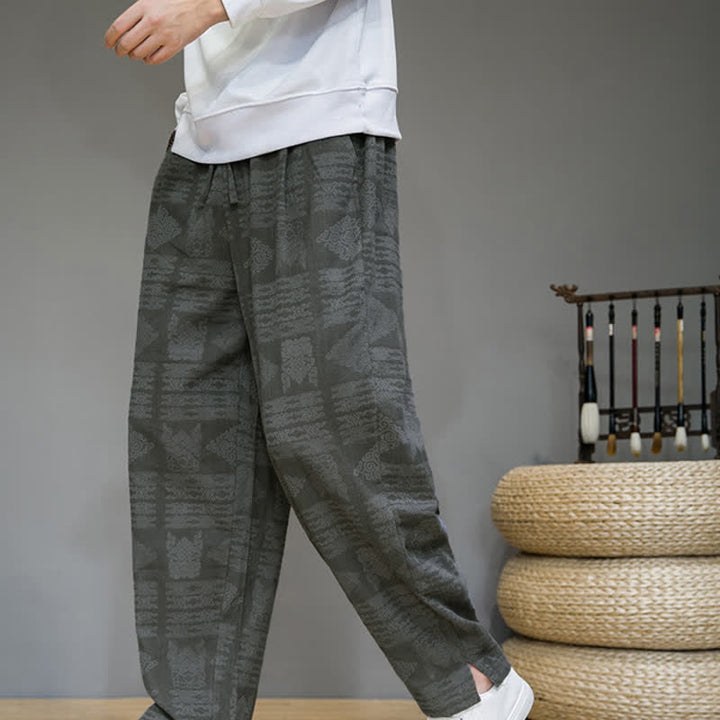 Buddha Stones Pantalon long homme style vintage géométrique décontracté printemps-été, coupe droite, avec poches - Gris - US/UK/AU44, EU54 (4XL) - image 0