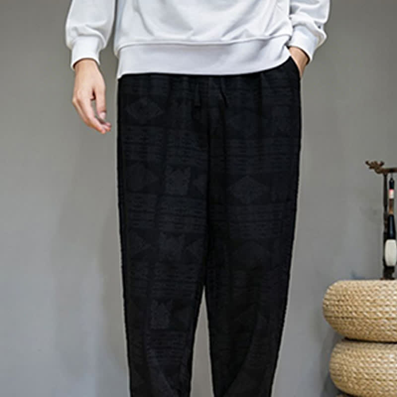 Buddha Stones Pantalon long homme style vintage géométrique décontracté printemps-été, coupe droite, avec poches - image 14