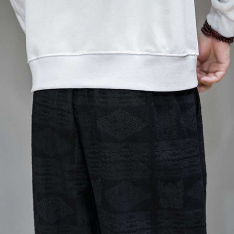 Buddha Stones Pantalon long homme style vintage géométrique décontracté printemps-été, coupe droite, avec poches - image 17