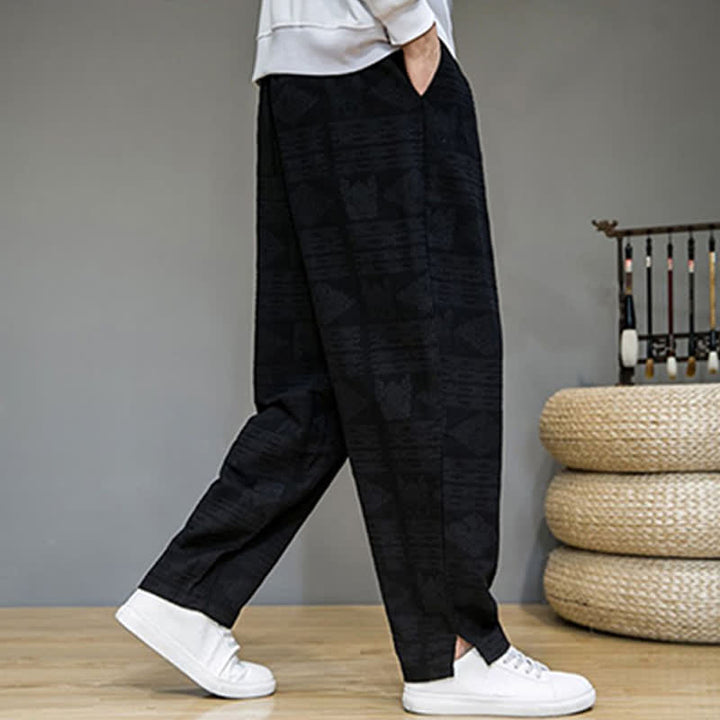 Buddha Stones Pantalon long homme style vintage géométrique décontracté printemps-été, coupe droite, avec poches - image 12
