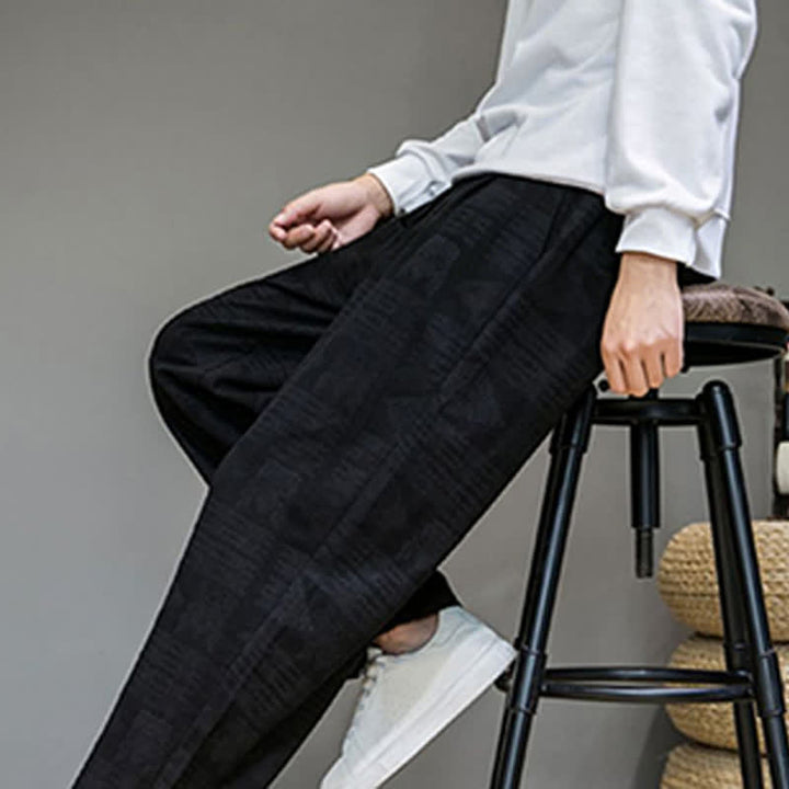 Buddha Stones Pantalon long homme style vintage géométrique décontracté printemps-été, coupe droite, avec poches - image 13