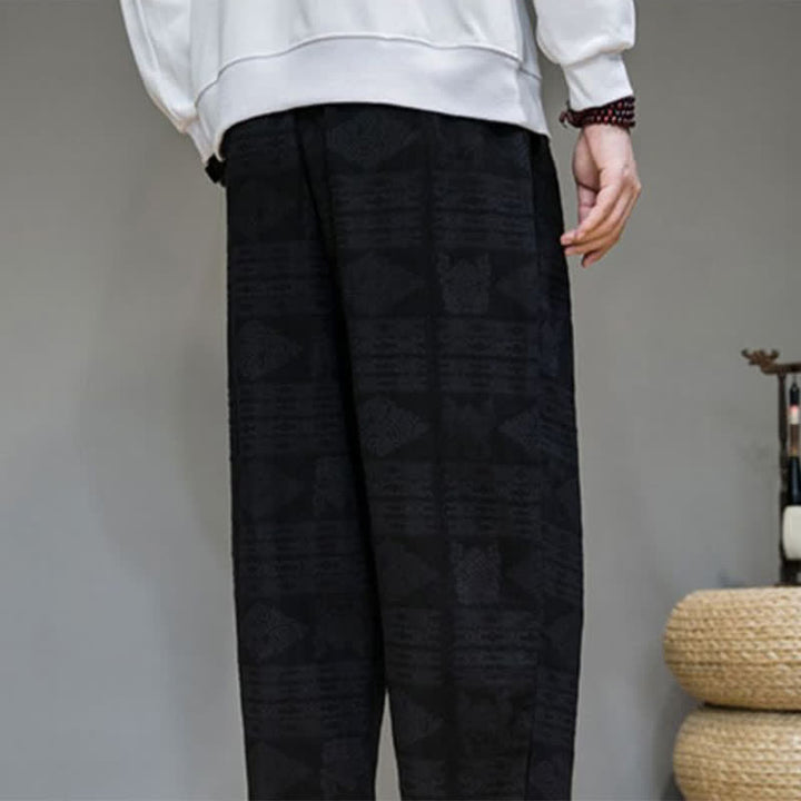 Buddha Stones Pantalon long homme style vintage géométrique décontracté printemps-été, coupe droite, avec poches - image 15