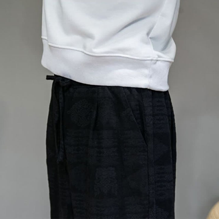 Buddha Stones Pantalon long homme style vintage géométrique décontracté printemps-été, coupe droite, avec poches - image 18
