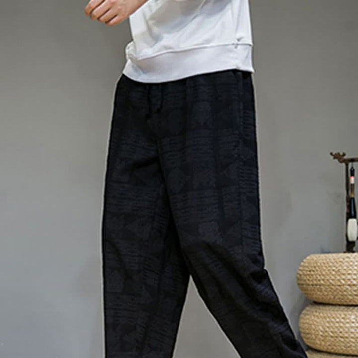 Buddha Stones Pantalon long homme style vintage géométrique décontracté printemps-été, coupe droite, avec poches - image 19