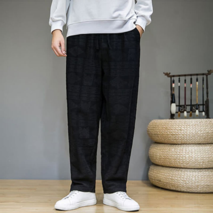 Buddha Stones Pantalon long homme style vintage géométrique décontracté printemps-été, coupe droite, avec poches - image 11