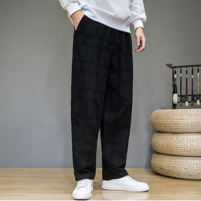 Buddha Stones Pantalon long homme style vintage géométrique décontracté printemps-été, coupe droite, avec poches - image 10