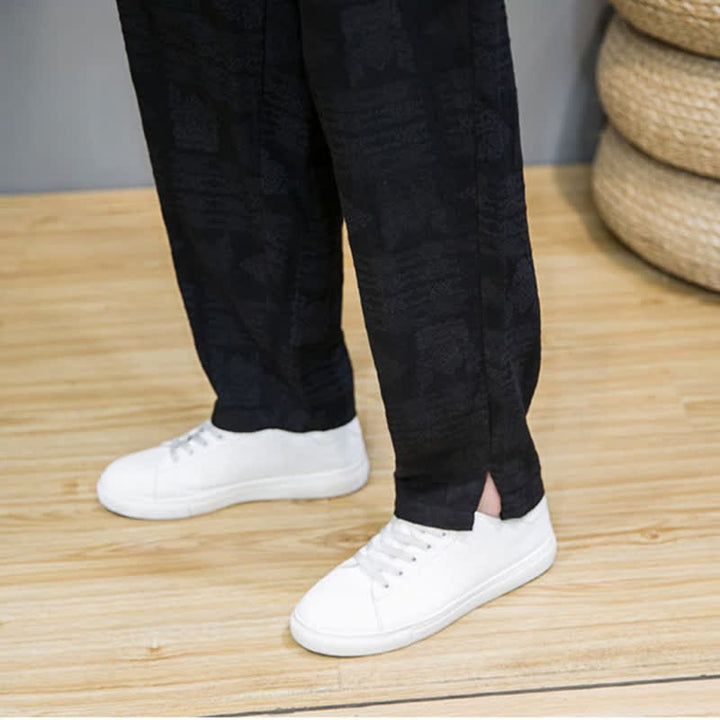 Buddha Stones Pantalon long homme style vintage géométrique décontracté printemps-été, coupe droite, avec poches - image 20