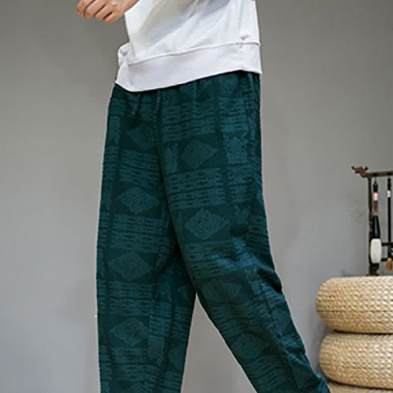 Buddha Stones Pantalon long homme style vintage géométrique décontracté printemps-été, coupe droite, avec poches - image 26