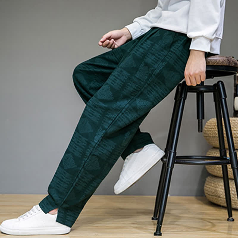 Buddha Stones Pantalon long homme style vintage géométrique décontracté printemps-été, coupe droite, avec poches - image 25