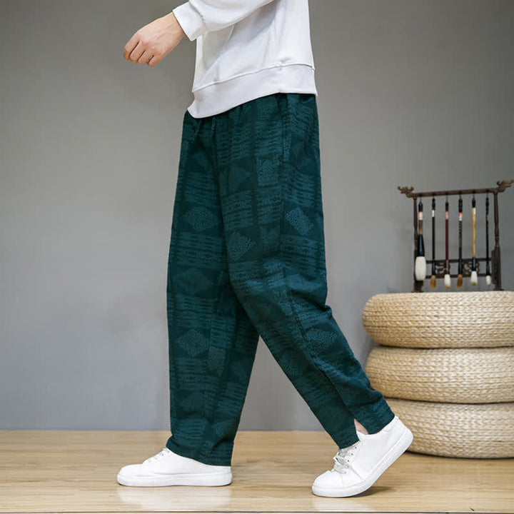Buddha Stones Pantalon long homme style vintage géométrique décontracté printemps-été, coupe droite, avec poches - Sarcelle - US/UK/AU44, EU54 (4XL) - image 21