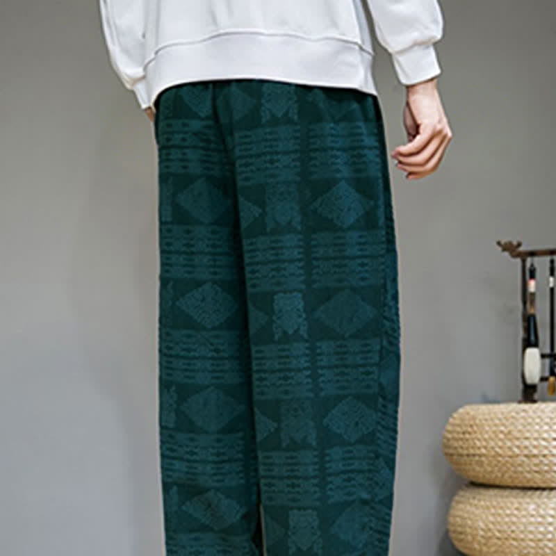 Buddha Stones Pantalon long homme style vintage géométrique décontracté printemps-été, coupe droite, avec poches - image 28