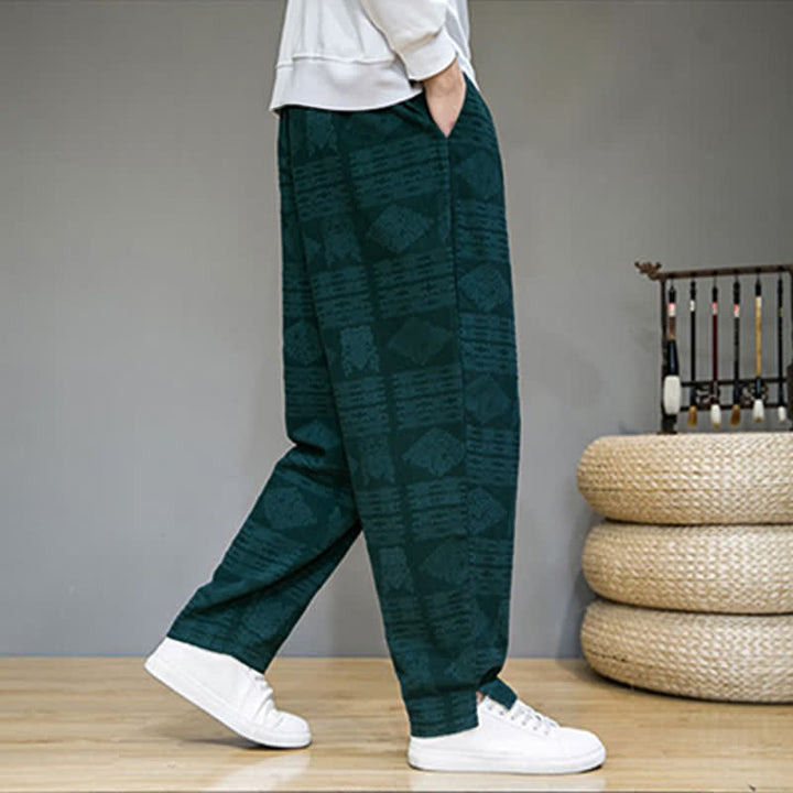 Buddha Stones Pantalon long homme style vintage géométrique décontracté printemps-été, coupe droite, avec poches - image 24