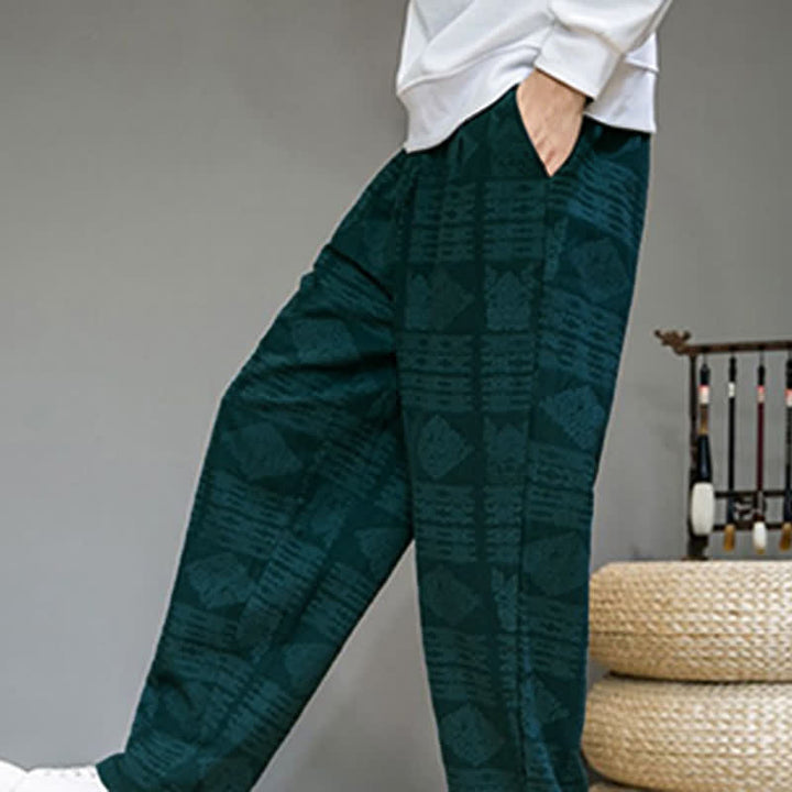 Buddha Stones Pantalon long homme style vintage géométrique décontracté printemps-été, coupe droite, avec poches - image 29