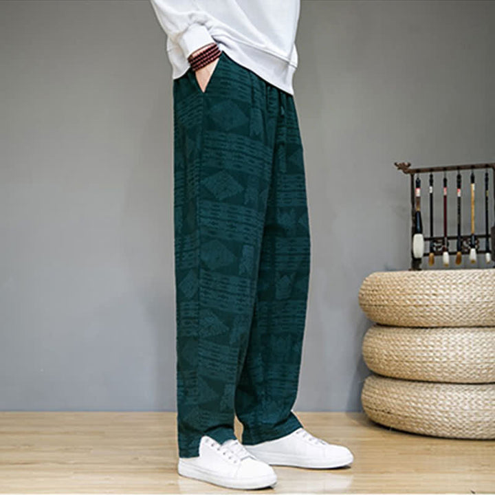 Buddha Stones Pantalon long homme style vintage géométrique décontracté printemps-été, coupe droite, avec poches - image 23