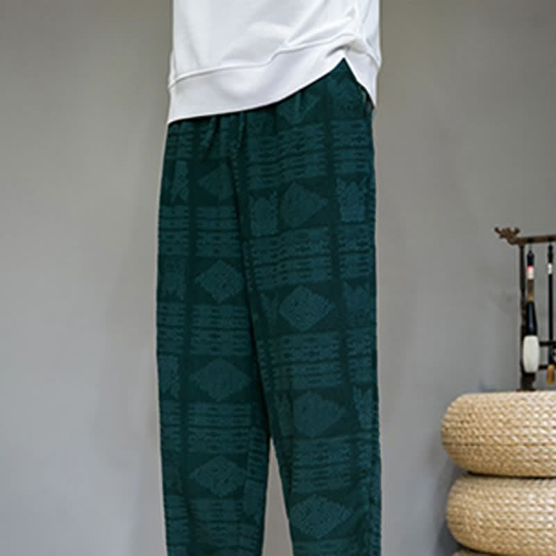 Buddha Stones Pantalon long homme style vintage géométrique décontracté printemps-été, coupe droite, avec poches - image 27