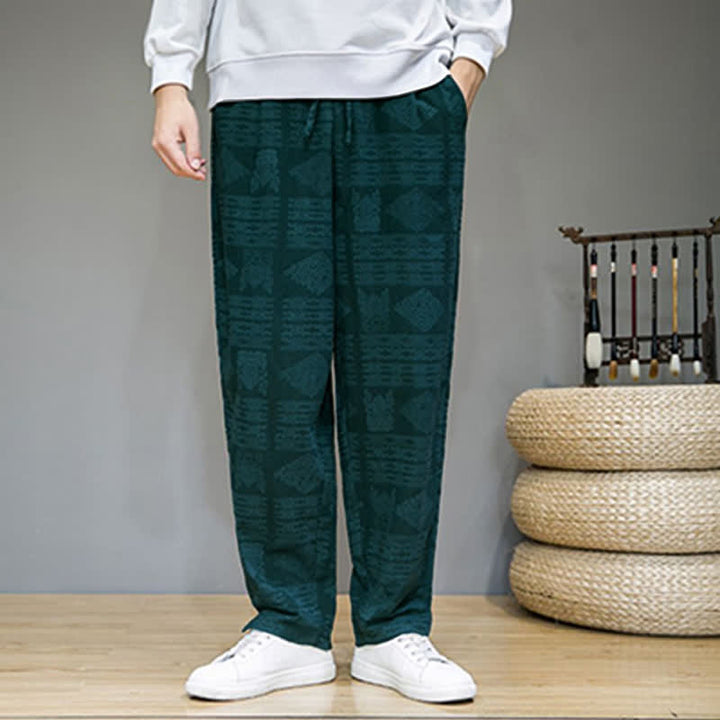 Buddha Stones Pantalon long homme style vintage géométrique décontracté printemps-été, coupe droite, avec poches - image 22