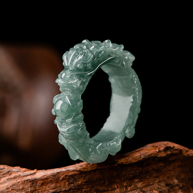 Bague de réussite en jade naturel avec dragon et Buddha Stones - 23 mm - image 0