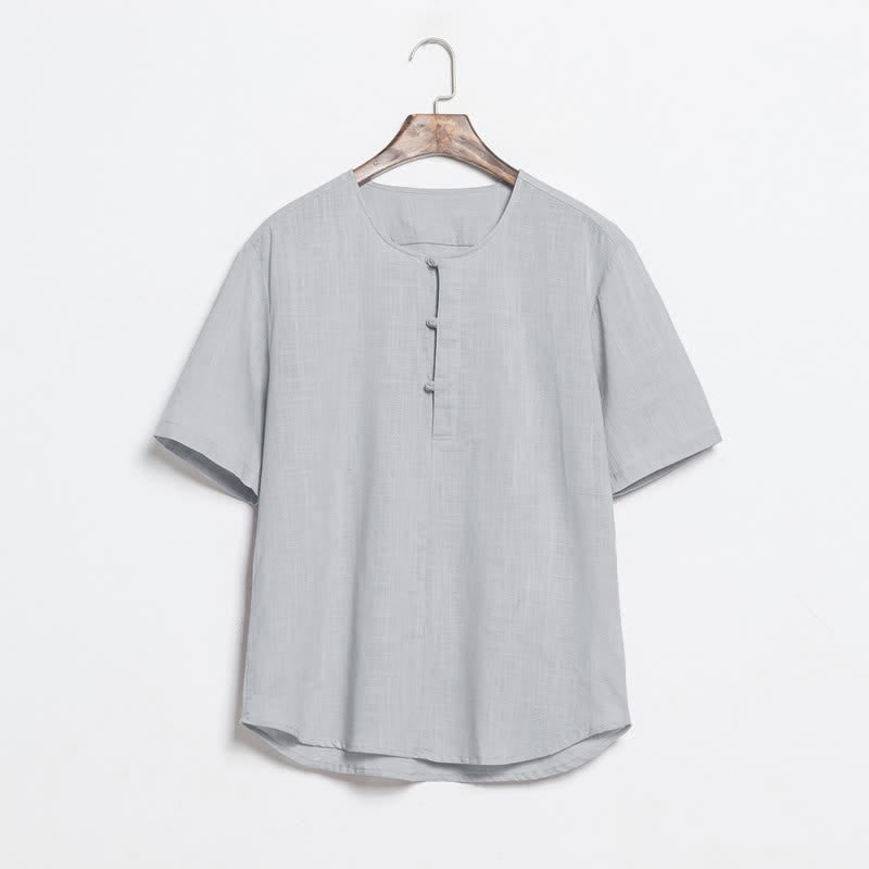 Buddha Stones Chemises d'été décontractées pour hommes, style Tang, à manches courtes et boutons grenouille unis - Gris clair - US/UK/AU46，EU56 (5XL) - image 11