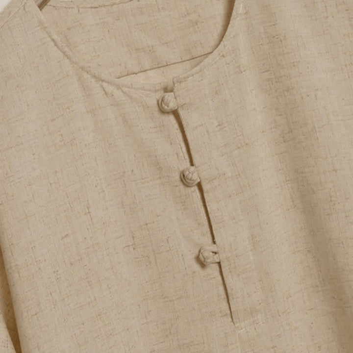 Buddha Stones Chemises d'été décontractées pour hommes, style Tang, à manches courtes et boutons grenouille unis - image 5