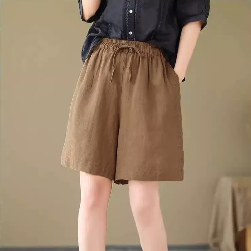 Buddha Stones Short d'été décontracté pour femme, à cordon de serrage, uni, avec poche - image 13