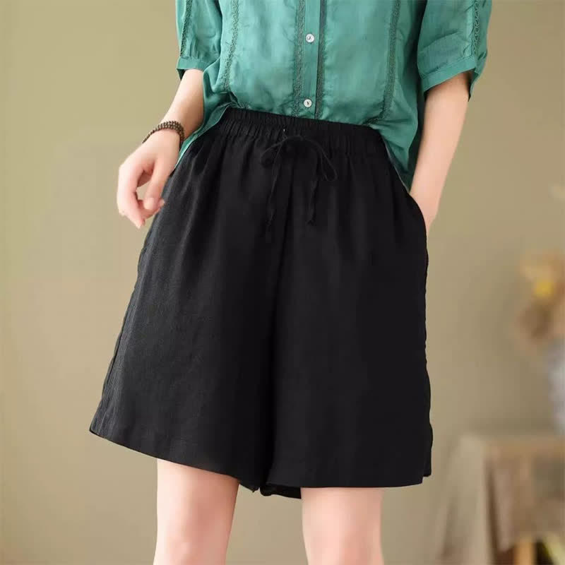 Buddha Stones Short d'été décontracté pour femme, à cordon de serrage, uni, avec poche - image 7