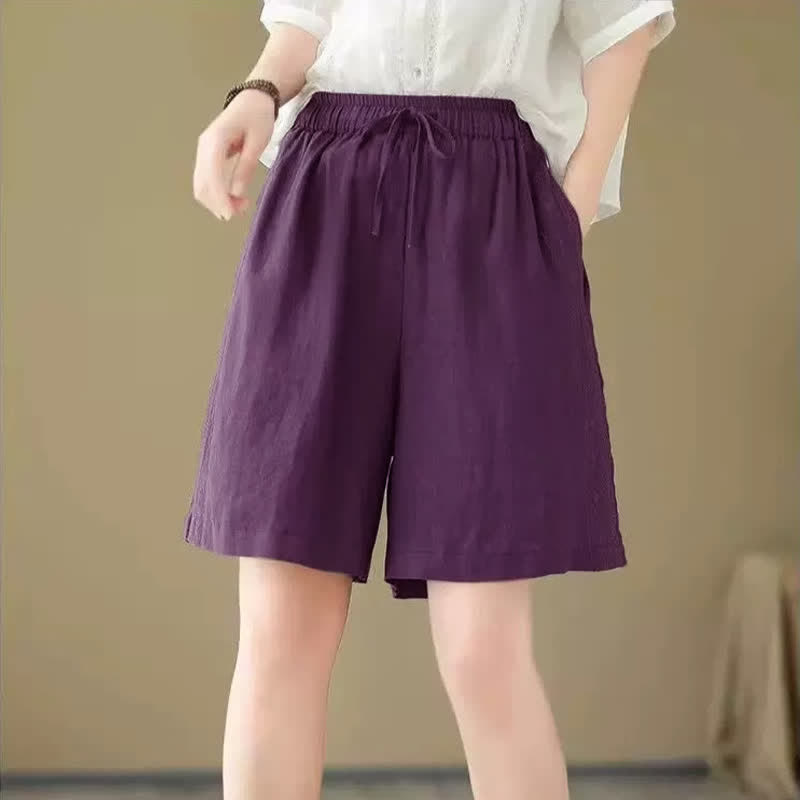 Buddha Stones Short d'été décontracté pour femme, à cordon de serrage, uni, avec poche - image 18