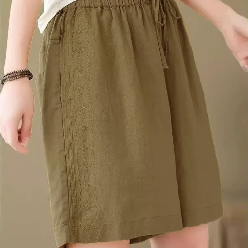 Buddha Stones Short d'été décontracté pour femme, à cordon de serrage, uni, avec poche - image 2