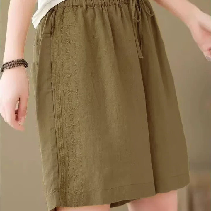 Buddha Stones Short d'été décontracté pour femme, à cordon de serrage, uni, avec poche - image 2