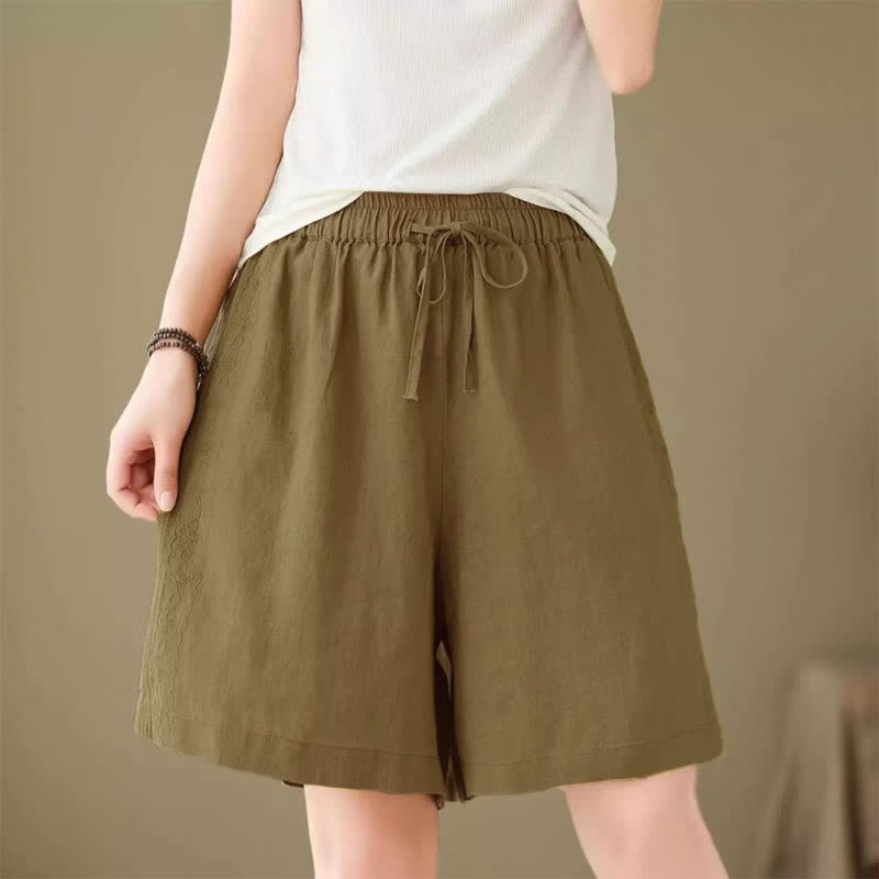 Buddha Stones Short d'été décontracté pour femme, à cordon de serrage, uni, avec poche - image 1