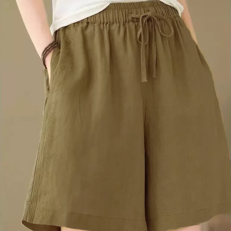 Buddha Stones Short d'été décontracté pour femme, à cordon de serrage, uni, avec poche - image 3