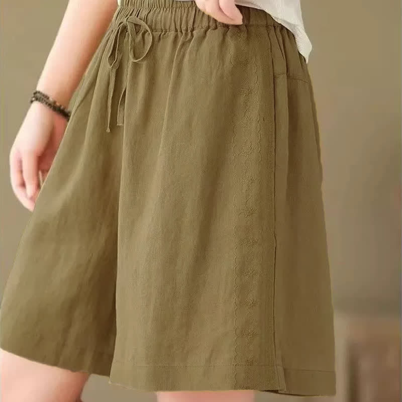 Buddha Stones Short d'été décontracté pour femme, à cordon de serrage, uni, avec poche - image 4
