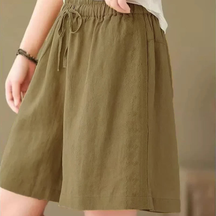 Buddha Stones Short d'été décontracté pour femme, à cordon de serrage, uni, avec poche - image 4
