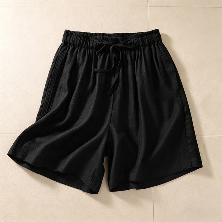 Buddha Stones Short d'été décontracté pour femme, à cordon de serrage, uni, avec poche - Noir - US12, UK/AU16, EU44 (3XL) - image 5