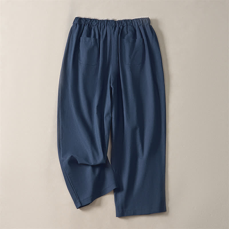 Buddha Stones Pantalon sarouel d'été minimaliste décontracté à cordon de serrage, uni, court, avec poches - image 1