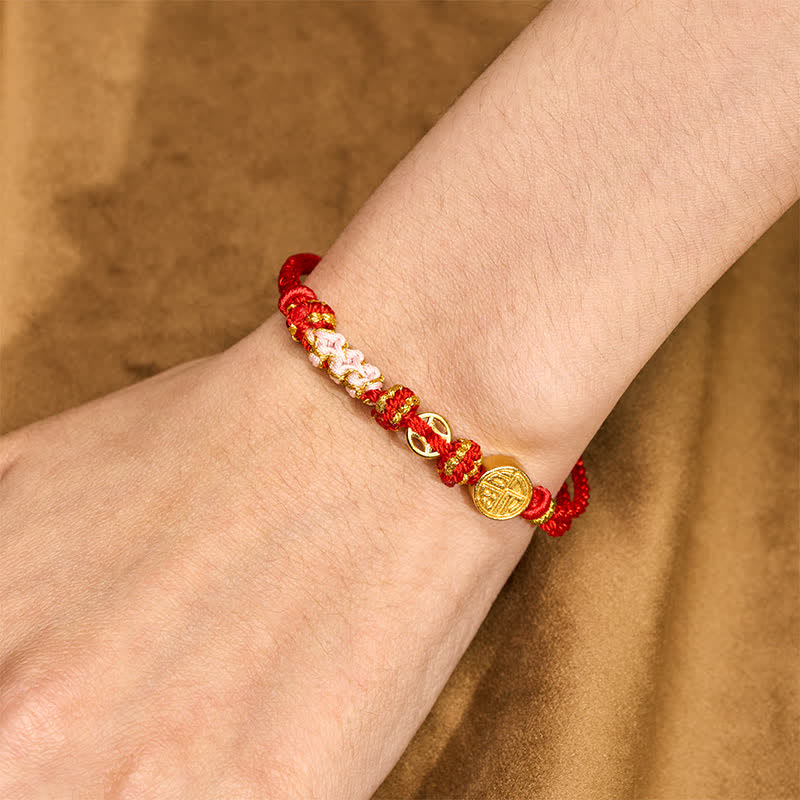 Buddha Stones Bracelet de bénédiction avec pièces de cuivre et fil rouge à l'effigie du personnage Fu - image 4