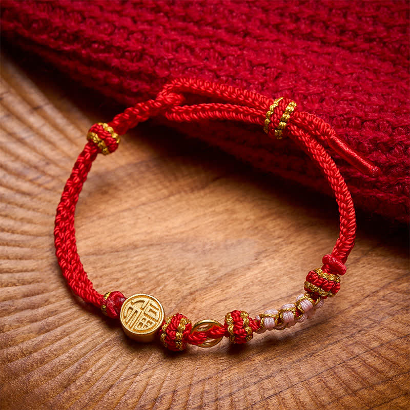 Buddha Stones Bracelet de bénédiction avec pièces de cuivre et fil rouge à l'effigie du personnage Fu - image 1