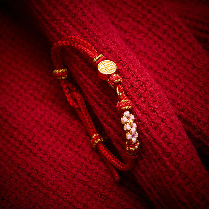 Buddha Stones Bracelet de bénédiction avec pièces de cuivre et fil rouge à l'effigie du personnage Fu - image 3