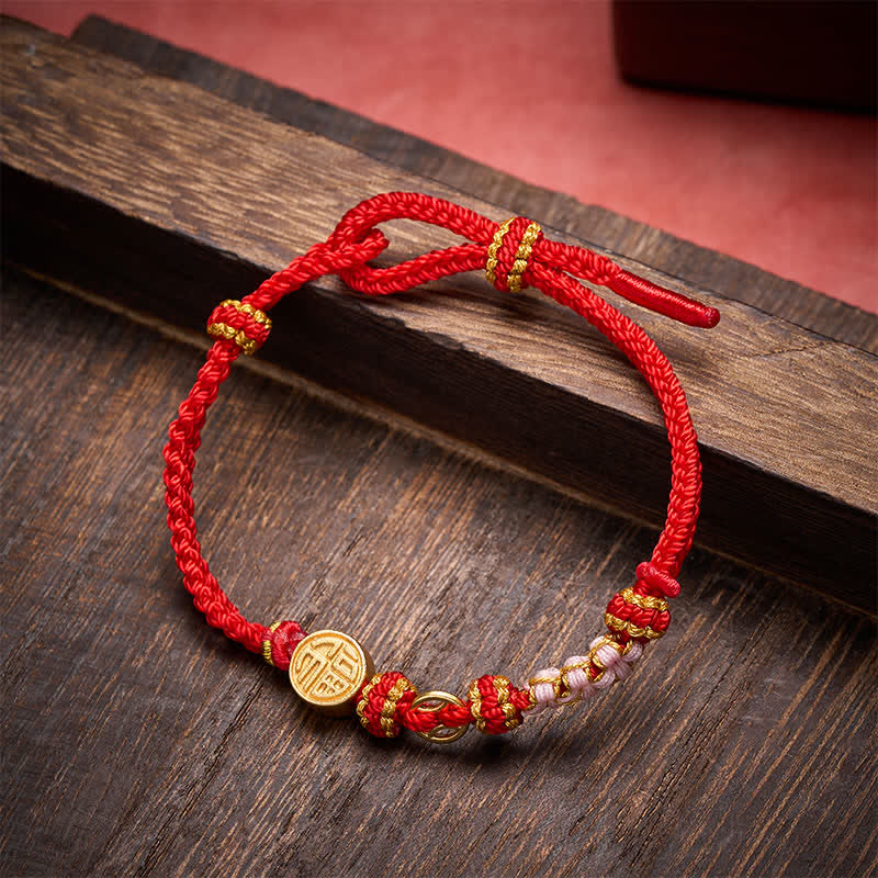 Buddha Stones Bracelet de bénédiction avec pièces de cuivre et fil rouge à l'effigie du personnage Fu - image 2