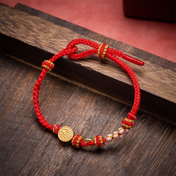 Buddha Stones Bracelet de bénédiction avec pièces de cuivre et fil rouge à l'effigie du personnage Fu - image 2