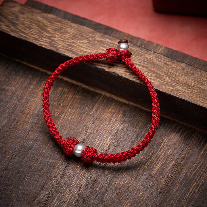 Buddha Stones Bracelet tressé en argent sterling 925 avec perles et fil rouge, symbole de bénédiction - image 1