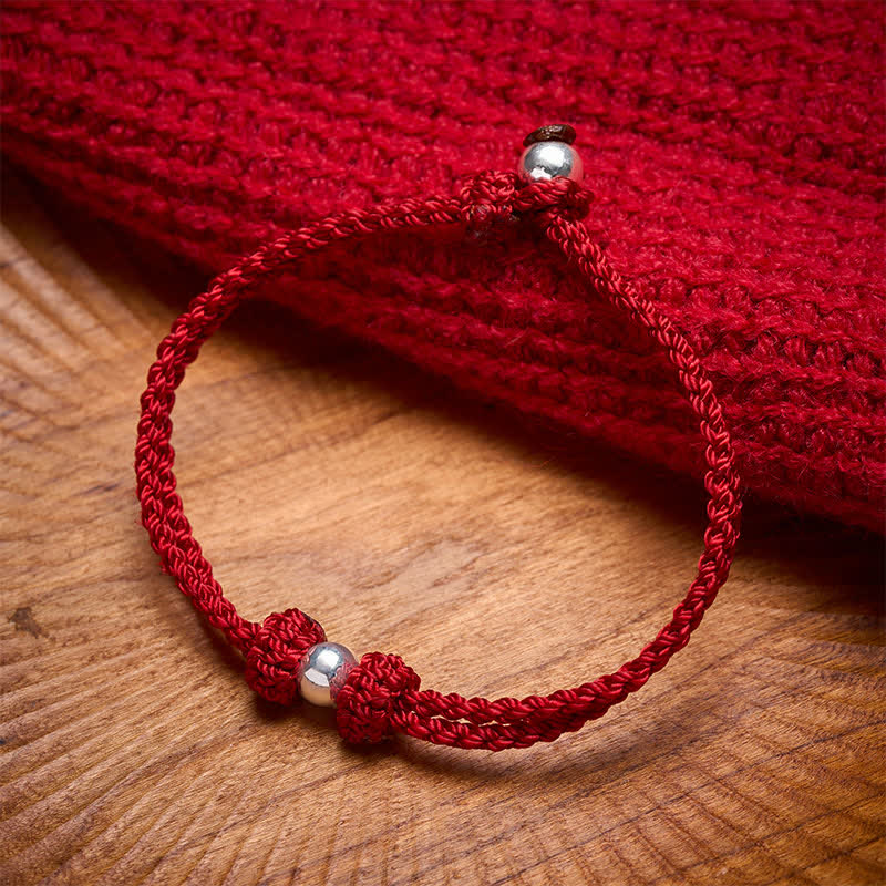 Buddha Stones Bracelet tressé en argent sterling 925 avec perles et fil rouge, symbole de bénédiction - Fil rouge (Chance ♥ Foi) - 17-18 cm - image 0