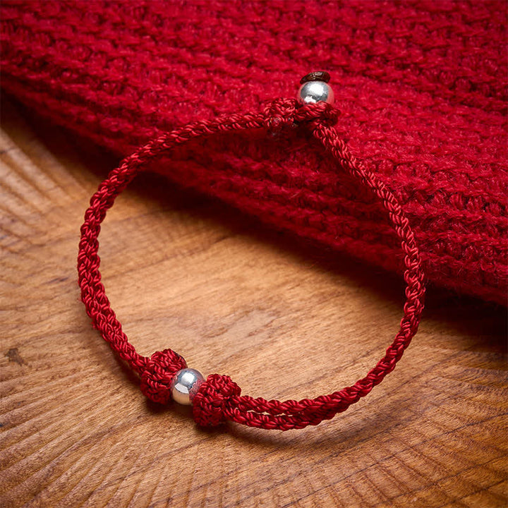 Buddha Stones Bracelet tressé en argent sterling 925 avec perles et fil rouge, symbole de bénédiction - Fil rouge (Chance ♥ Foi) - 17-18 cm - image 0