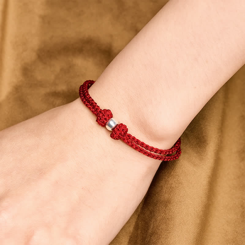 Buddha Stones Bracelet tressé en argent sterling 925 avec perles et fil rouge, symbole de bénédiction - image 4